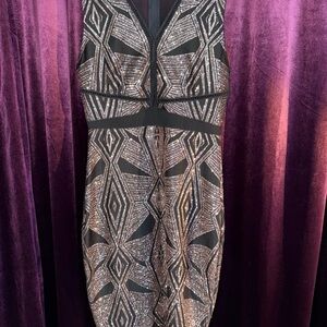 Elegant Black and Gold Glitter Geometric Dress